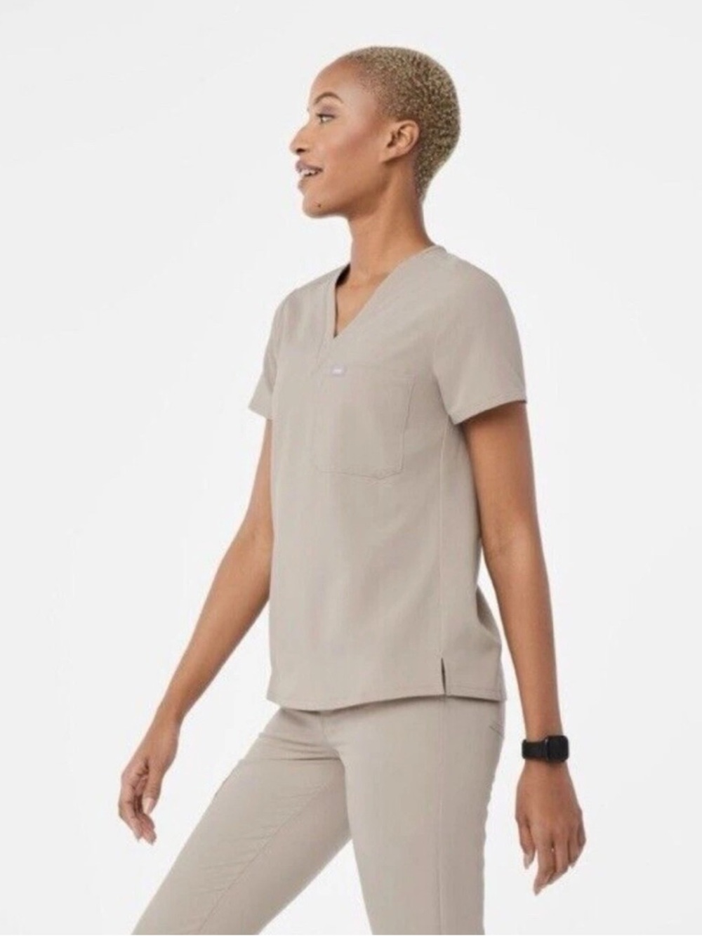 FIGS Women's Catarina Scrub Top One Pocket in Tan Beige PO 2413 Sz XXS